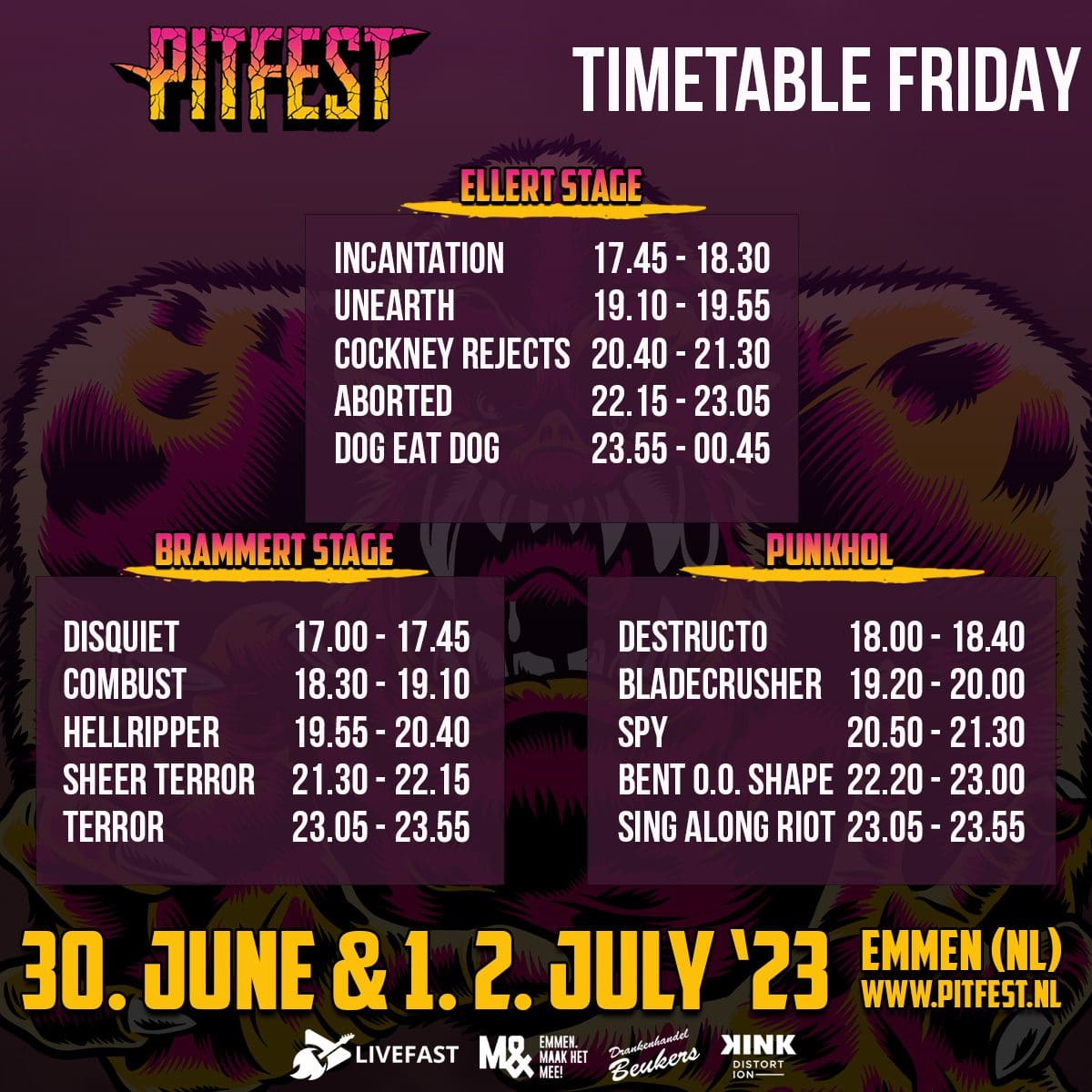 Timetable Vrijdag Pitfest 2023