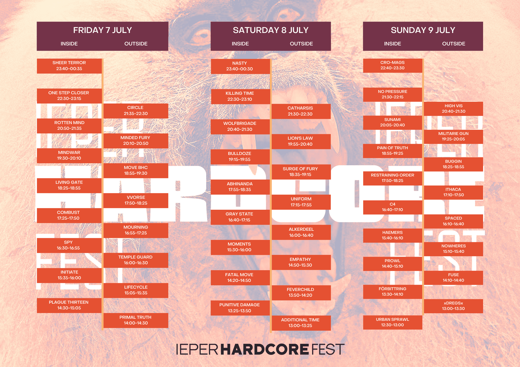 Ieperfest 2023 Timetable Ieperfest 2023 Timetable
