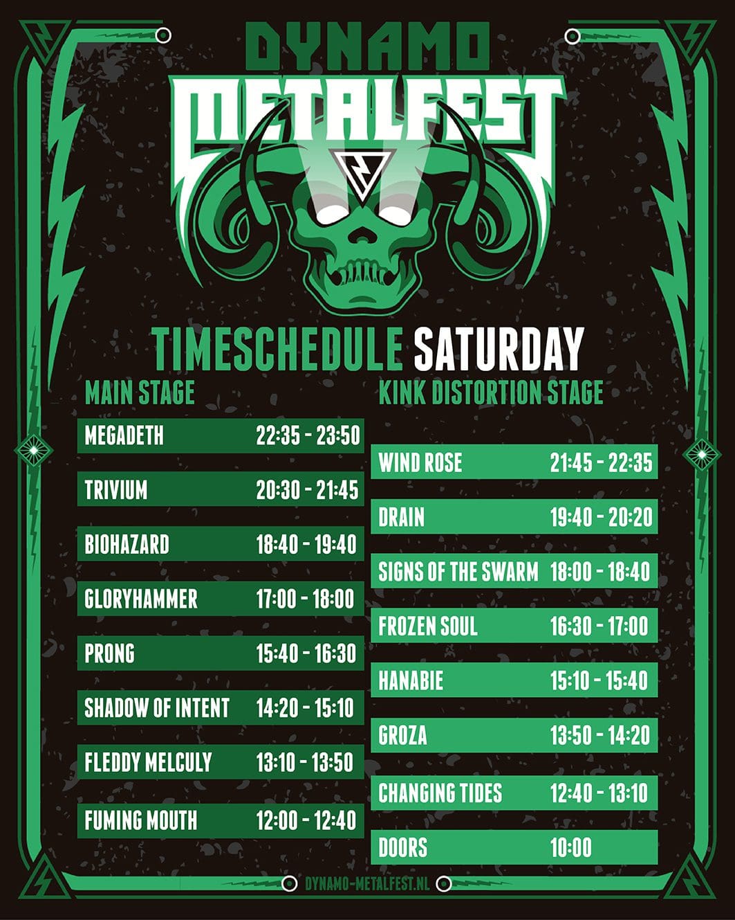 Timetable Dynamo Metalfest 2023 Zaterdag