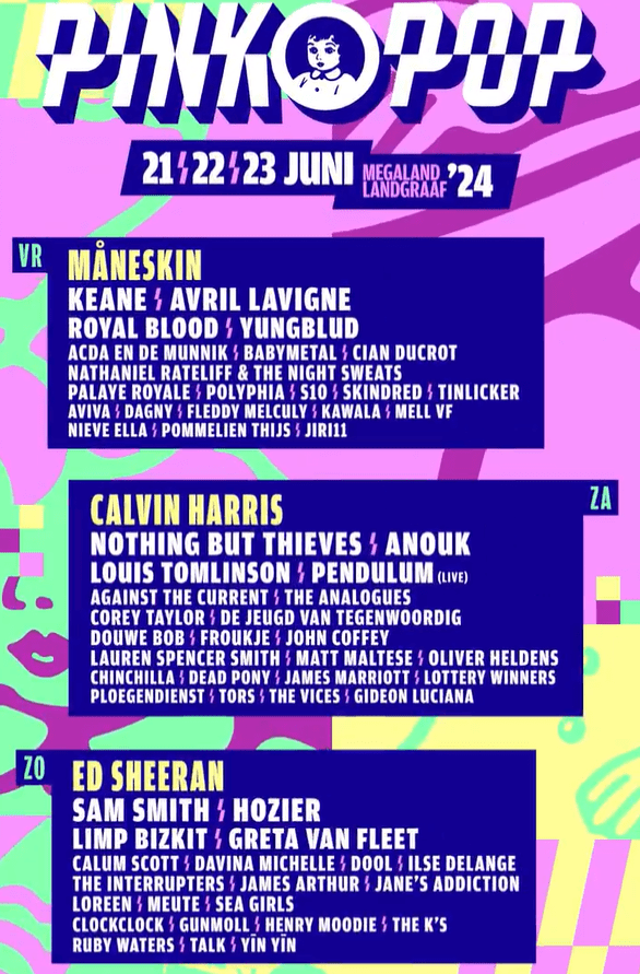 Ook Pinkpop 2024 werkt affiche af Ook Pinkpop 2024 werkt affiche af