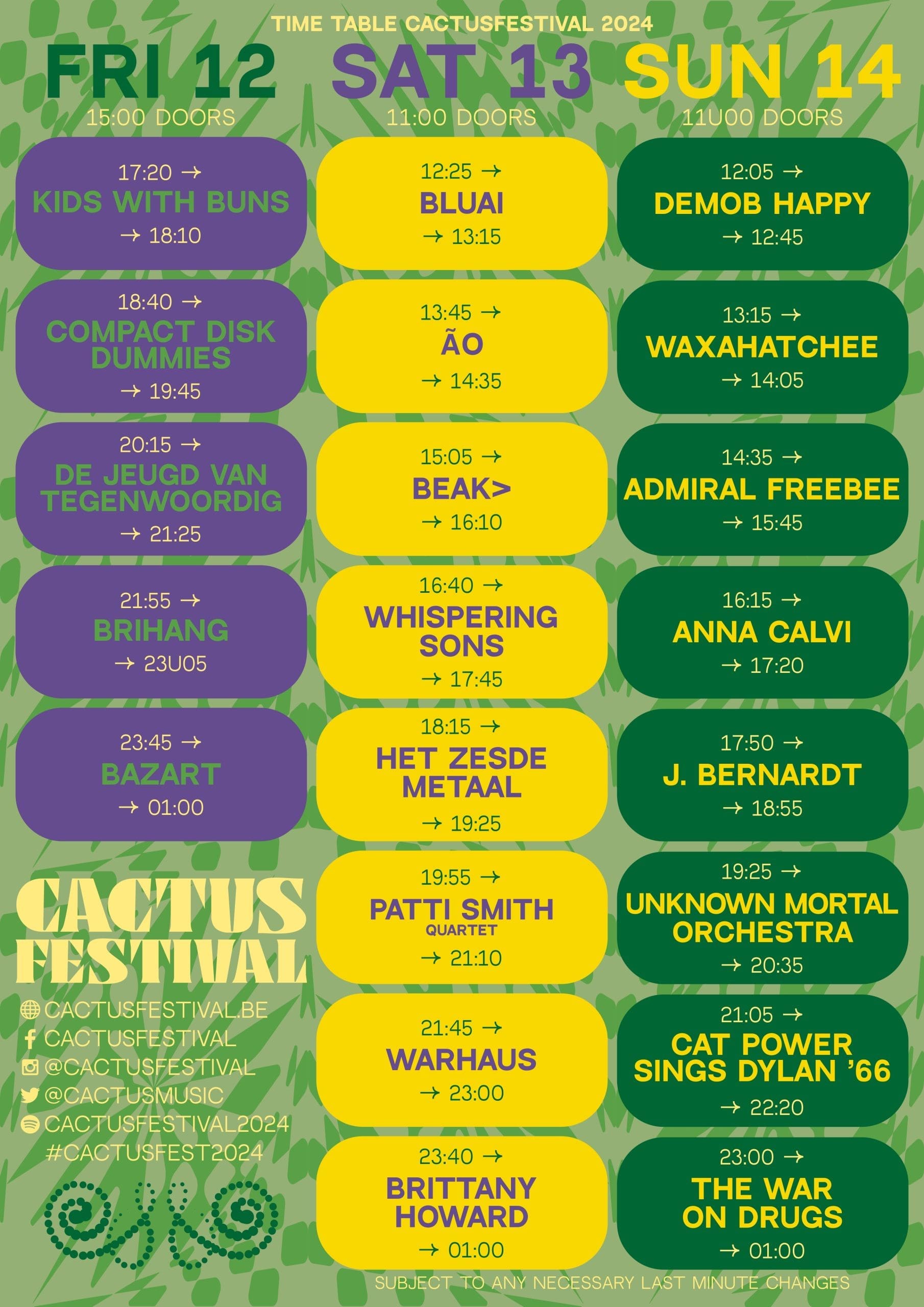 Cactusfestival 2024 maakt timetable bekend Cactusfestival 2024 maakt timetable bekend