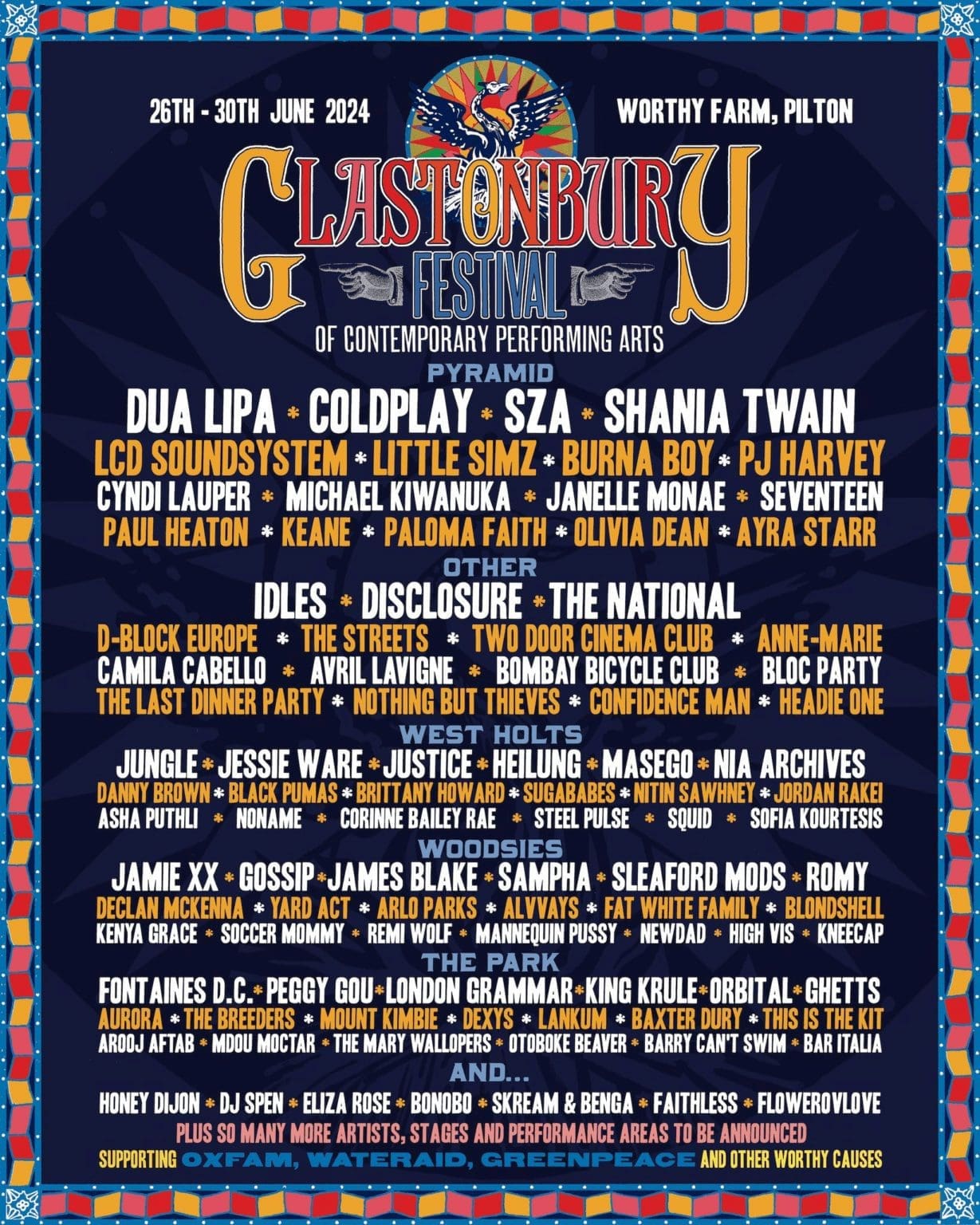 Glastonbury 2024 onthult affiche met Coldplay en meer Glastonbury 2024 onthult affiche met Coldplay en meer