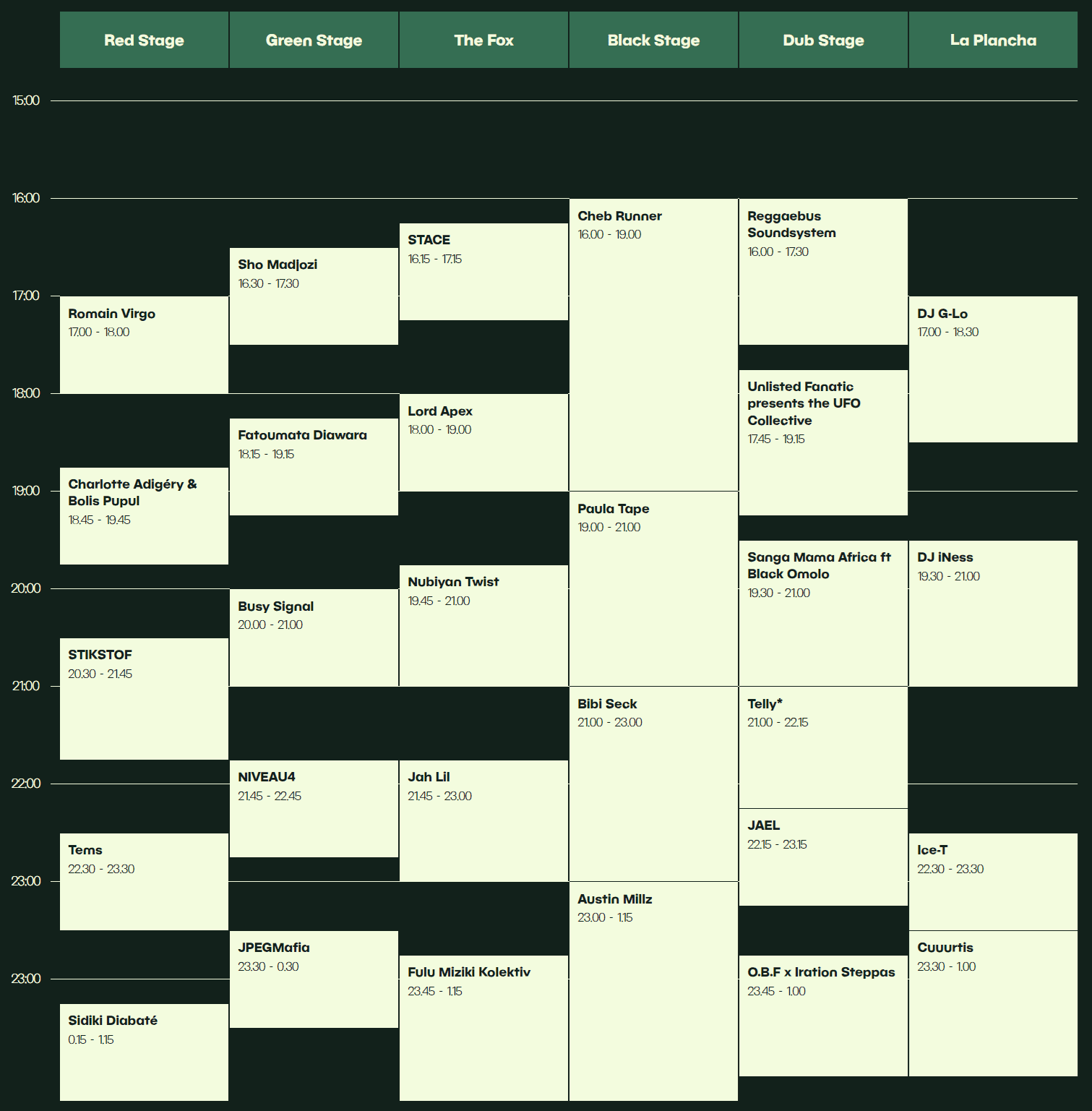 Timetable Couleur Café zondag 30 juni 2024 compleet Timetable Couleur Café zondag 30 juni 2024 compleet