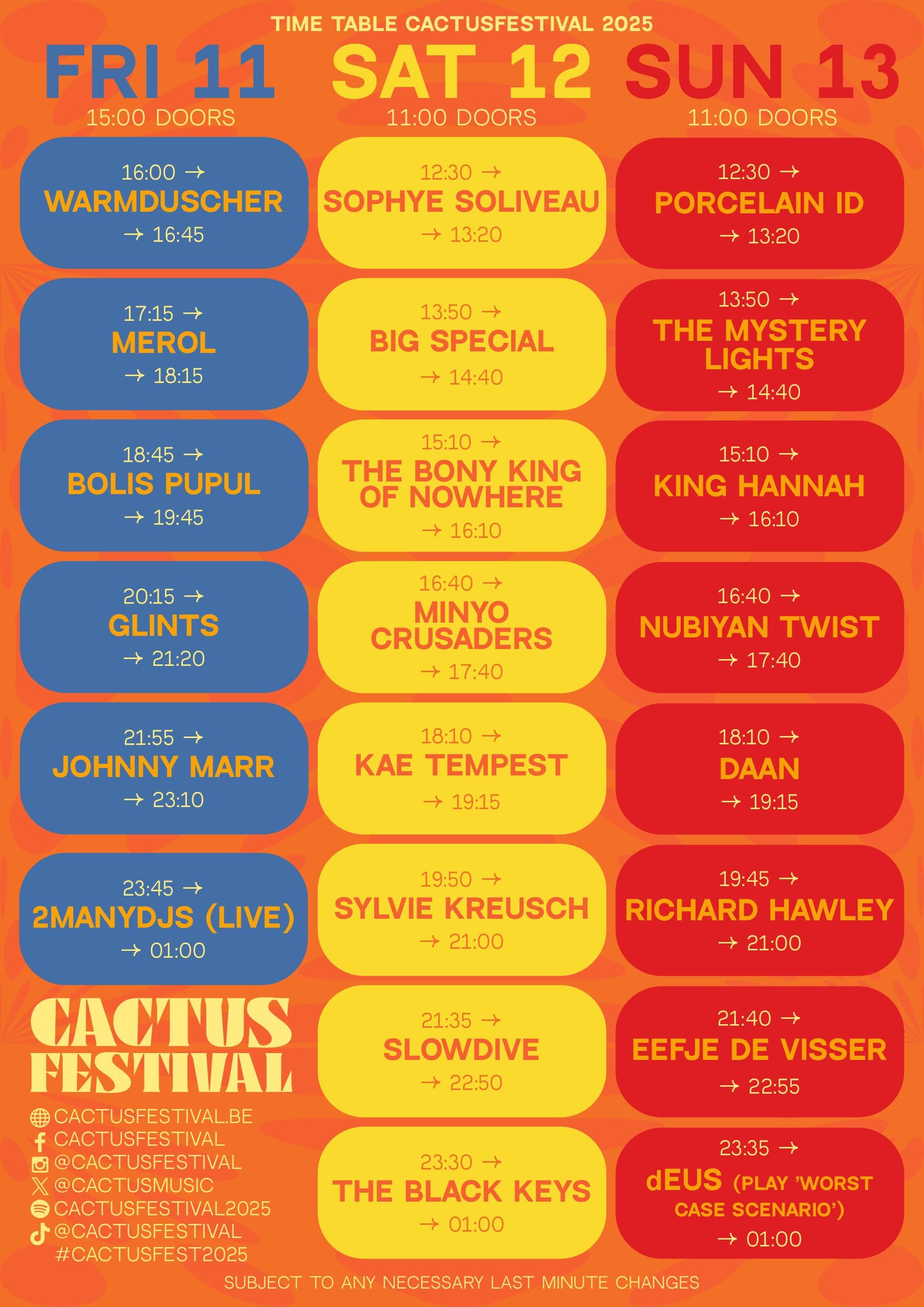 Cactusfestival 2025 maakt timetable bekend Cactusfestival 2025 maakt timetable bekend
