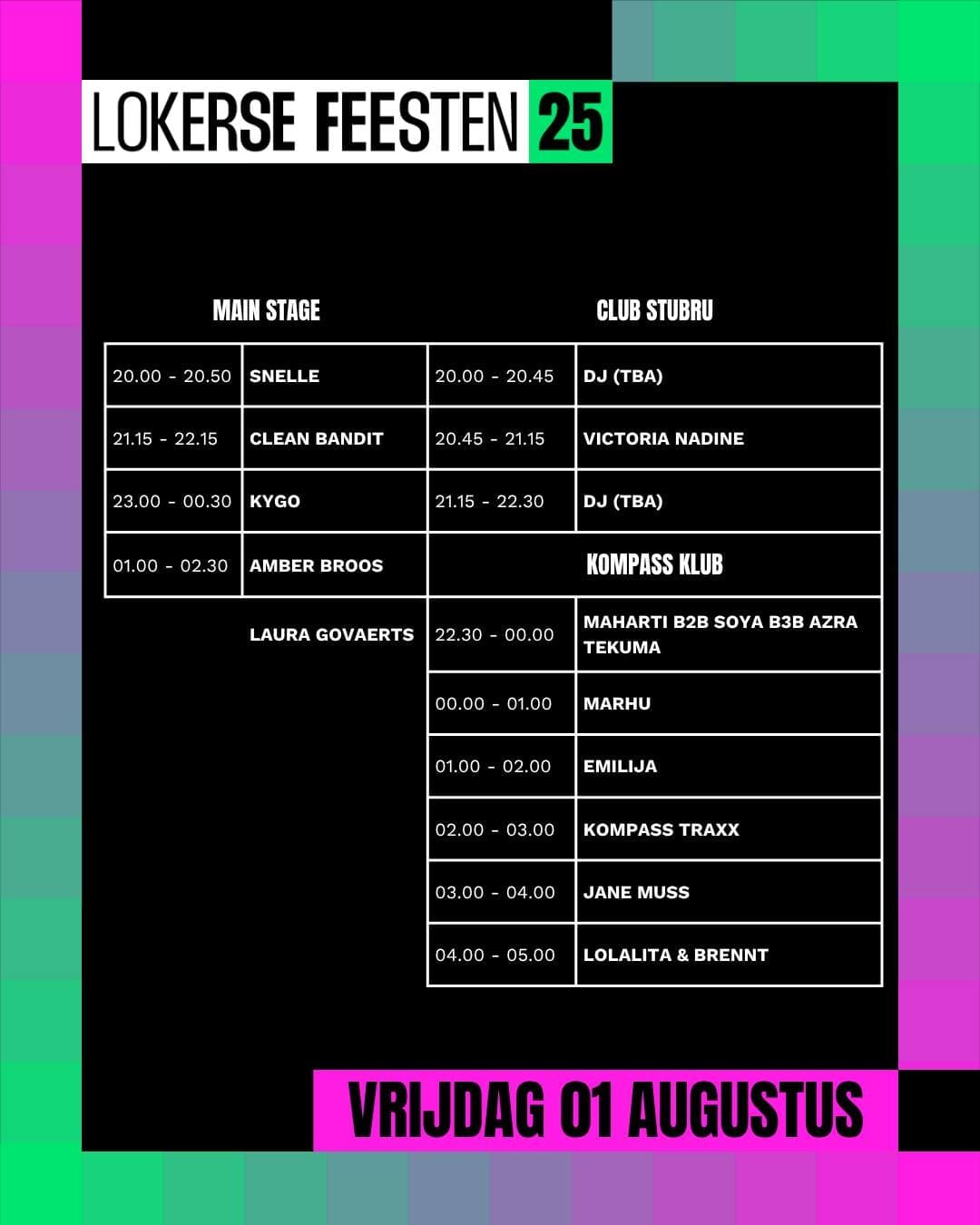 Lokerse Feesten 2025 onthult timetable vrijdag 1 augustus Lokerse Feesten 2025 onthult timetable vrijdag 1 augustus