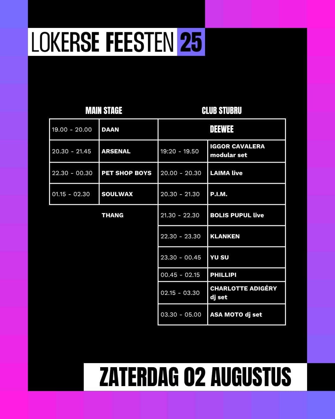 Lokerse Feesten 2025 onthult timetable zaterdag 2 augustus Lokerse Feesten 2025 onthult timetable zaterdag 2 augustus
