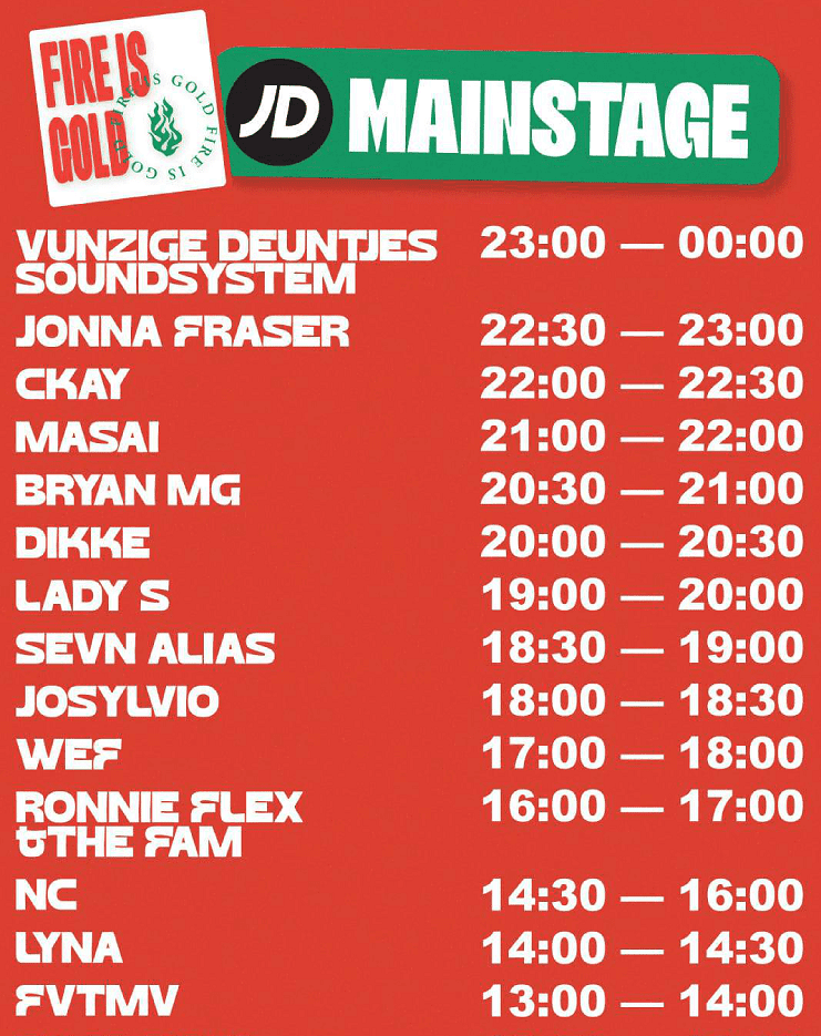 Timetable Fire is Gold 2022 JD Main Stage