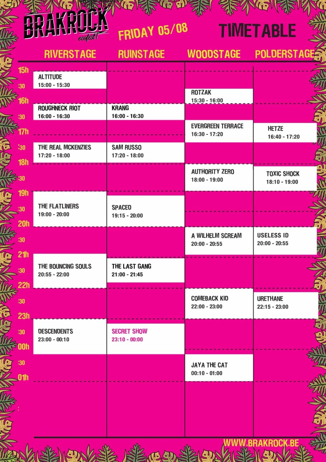 Timetable Friday 05-08 Brakrock Ecofest 2022