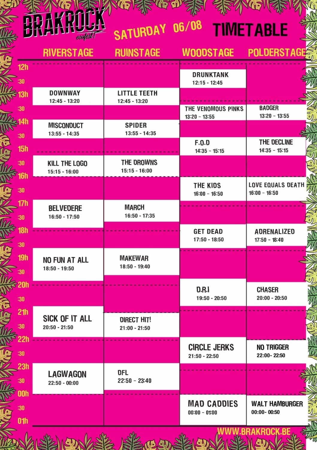 Timetable Saturday 06-08 Brakrock Ecofest 2022